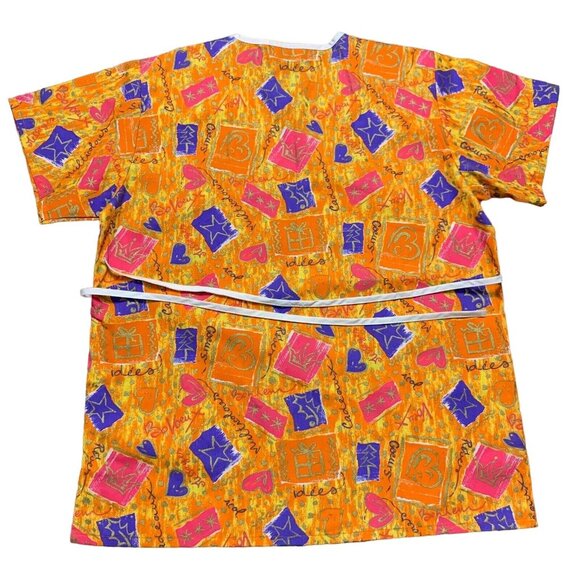 Jasco Uniform Womens Size M V-Neck Scrub Top Vibrant Holiday Geometric French - Picture 6 of 16